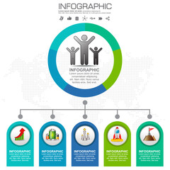 5 Parts infographic design vector and marketing icons can be used for workflow layout, diagram, report, web design. Business concept with options, steps or processes.