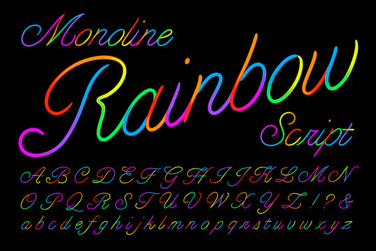 A Single-Weight Script Alphabet with Rainbow Colored Effects