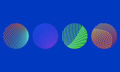Circle with abstract lines in differents colors, color transition, gradient balls, lines in curves within a sphere
