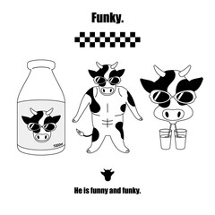 Illustration of a funny and funky cow