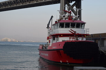 Fire boat in the harbor