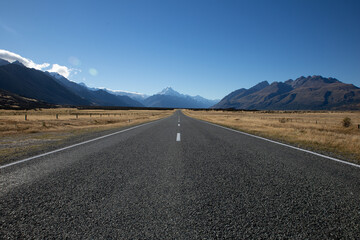 Beautiful scenic road into New Zealand mountains
