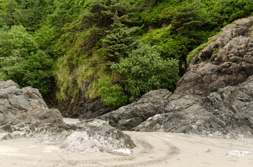 Tire tracks on a sand at Beards Hollow