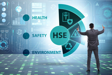 HSE concept for health safety environment with businessman