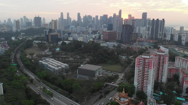 March 01/2019 4k aerial video Morning at HDB Jalan Bukit Merah overlooking to Bukit Merah Floyer - CTE high way, Singapore
