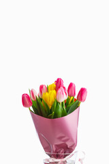 tulip flowers bouquet, close-up view, isolated on white