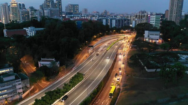 Mar 13/2019 4k video aerial late afternoon at Junction between Outram Road and CTE highway, Singapore
