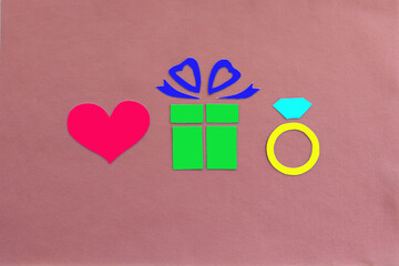 Gift, heart, diamond ring on pink background. Holiday, event, jewelry.