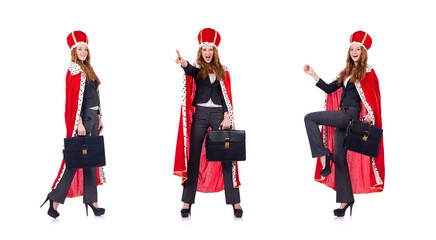 Obraz premium Woman business posing as queen isolated on white