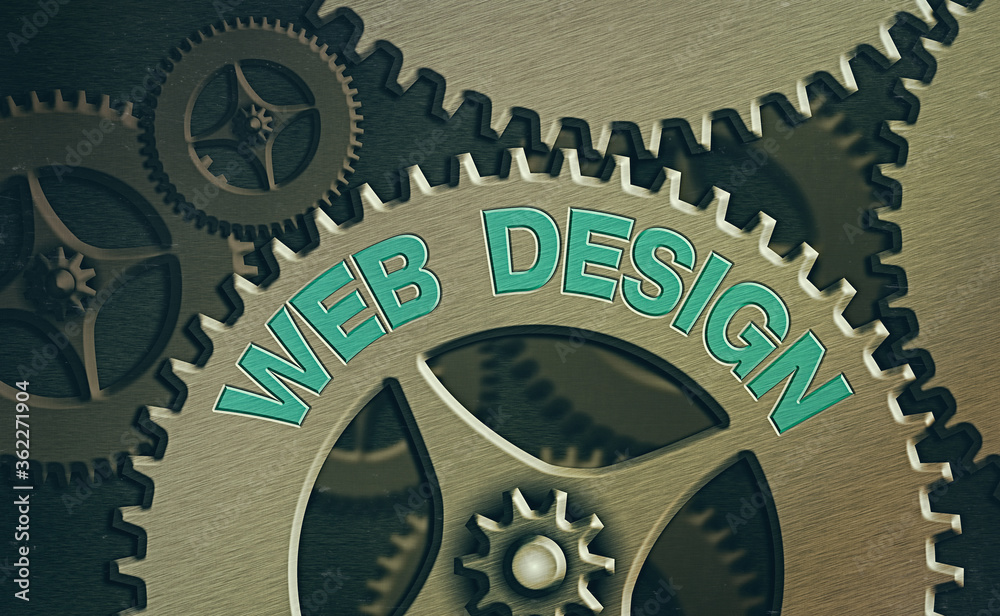 Fototapete Conceptual hand writing showing Web Design. Concept meaning website creation which includes layout, content, and graphics System administrator control, gear configuration settings