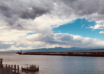 clouds over the island and mountain ranges