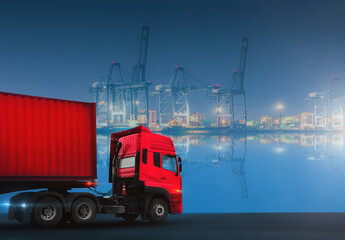 Truck Transportations import and export logistics industrial at twilight sky and Container in...