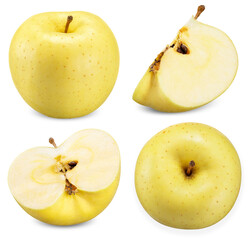 yellow apple isolated on white clipping path