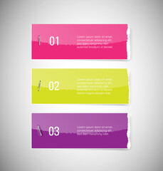 set of vector glossy torn paper banners with staple,  infographic