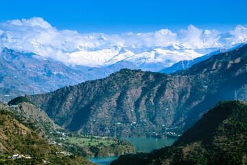 View of Chamoli lake in Dhauladhar range of Himalaya, Himachal Pradesh, India.