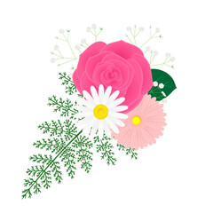 Illustration of a small bouquet of rose and African daisy