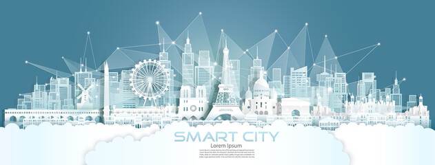 Technology wireless network communication smart city with architecture in France.