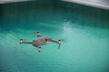 Drone shooting on the pool