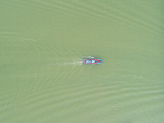 Aerial view of typical fishing boat in Asia, normally made from wood and colorful