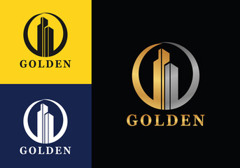 Real estate building CEO business company in Golden vector logo icon