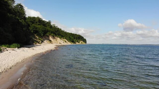 Beautiful beach in northern Germany, Schleswig-Holstein called Noer Beach on the Baltic Sea.
Drone fly from right to the left
