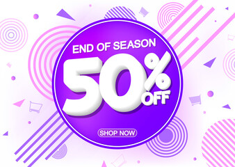 Sale 50% off, poster design template, discount banner, special offer, end of season, vector illustration