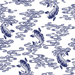 Seamless pattern of the Japanese style carp