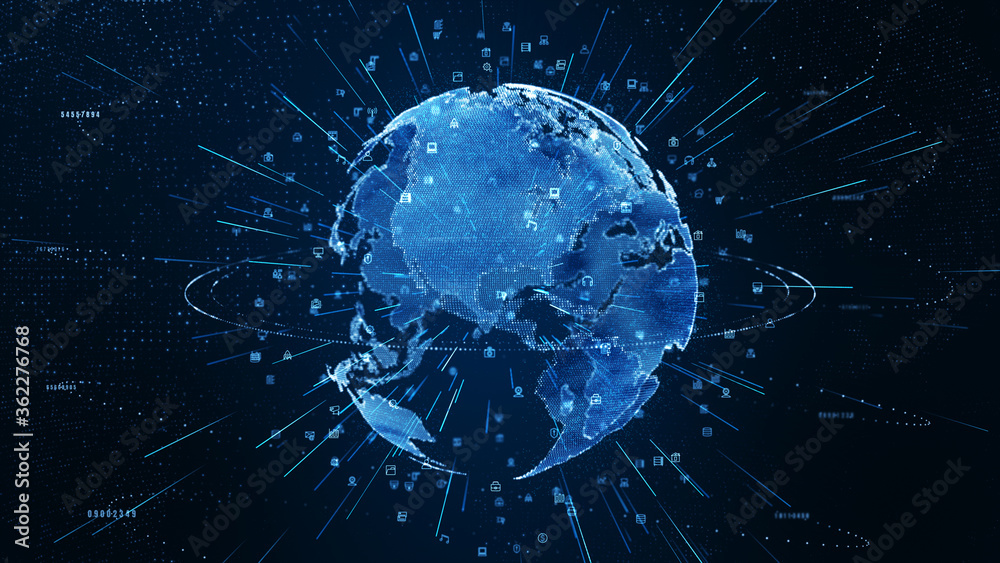 Aufkleber digital data network connections with icon of global communication. high-speed connection data analy