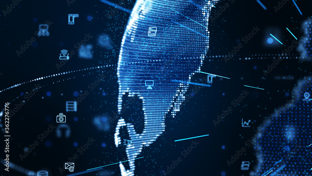 Aufkleber digital data network connections with icon of global communication. high-speed connection data analy