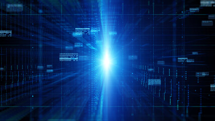Digital cyberspace with particles and Digital data network connections background concept.