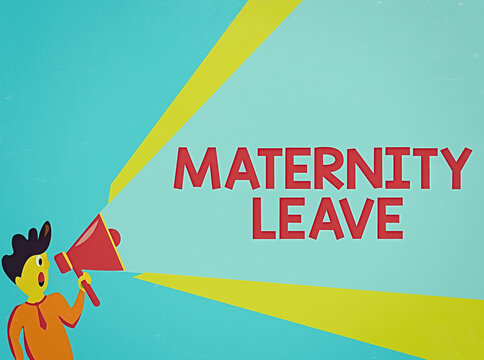 Word Writing Text Maternity Leave. Business Photo Showcasing A Leave Of Absence For An Expectant Or A New Mother Man Standing Talking Holding Megaphone With Extended Volume Pitch Power