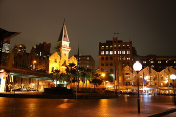 Night view of Circular Quay waterfront in Sydney Australia