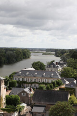 Views of the town of Amboise in Loire Valley, France showing buildings, river, roads, pathways and...