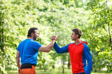 Fototapeta premium Two men after workout outdoor.