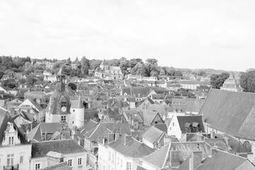 Views of the town of Amboise in Loire Valley, France showing buildings, river, roads, pathways and...