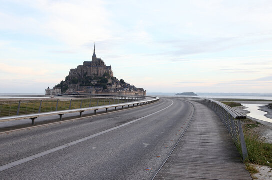 Amazing views of Mont St Michael in France on dusk