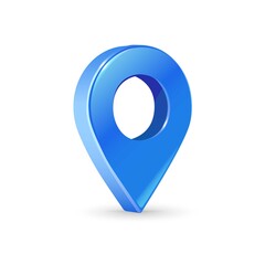 Realistic and stylish 3d pointer of map. Blue map marker icon in vector. An icon pin indicating the destination. © Innokenty Pavochka