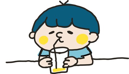 ジュースを飲む子供のイラスト