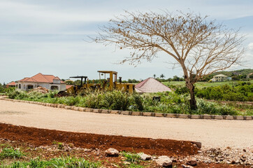 Equipment Parked In Center Of Roundabout