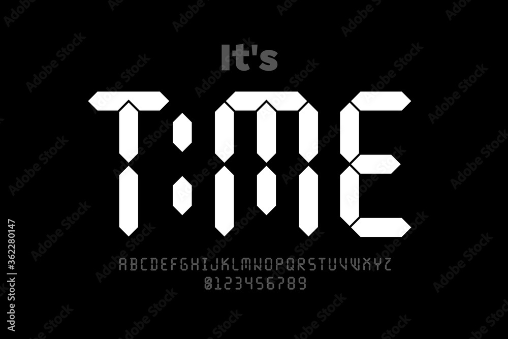 Fototapete digital clock style font design, alphabet letters and numbers
