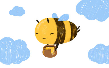 Cute Honey Bee. Hand drawn character. Isolated on white background