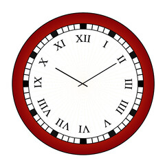 Red, black and white analogue clock