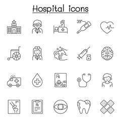 Hospital icons set in thin line style
