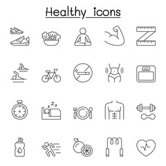 Healthy icons set in thin line style