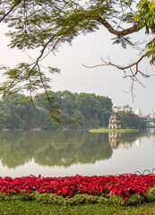 Turtle Tower on Hoan Kiem Lake, in the old quarter of Hanoi, Vietnam