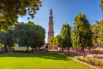 Qutub Minar is a highest minaret in India standing 73 m tall tapering tower of five storeys made of red sandstone and marble established in 1192. It is UNESCO world heritage site at  New Delhi,India