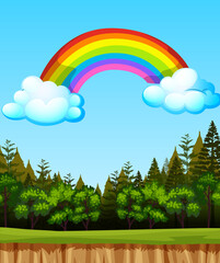Blank landscape in nature park scene with big rainbow in the sky