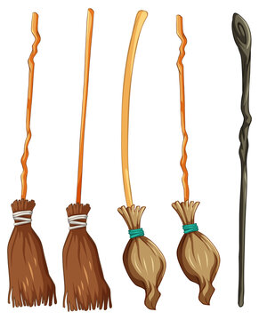 Set of classic witch broom