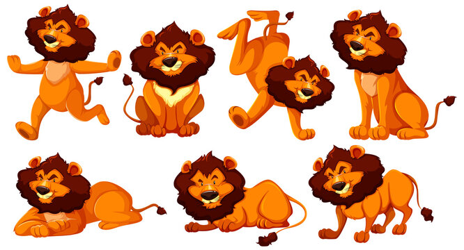 Set of lion cartoon character