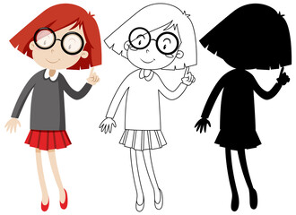 Nerdy girl with its outline and silhouette